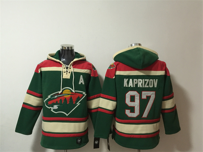 Men's Green Minnesota Wild #97 Kirill Kaprizov Lace-Up Pullover Hoodie