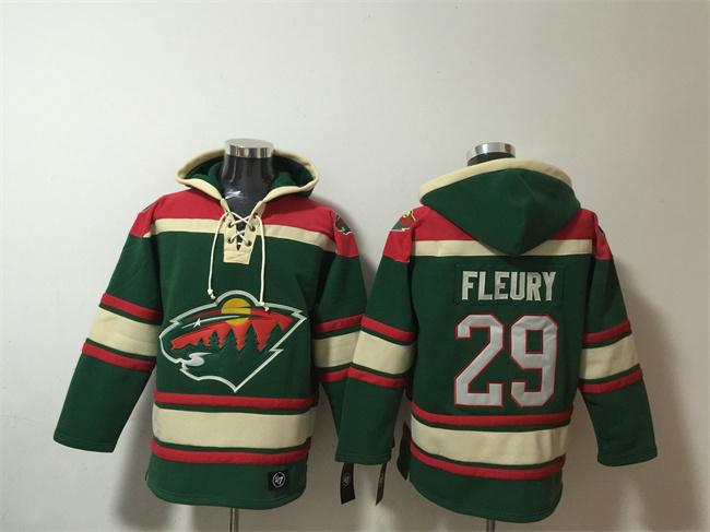 Men's Green Minnesota Wild #29 Marc-Andre Fleury Lace-Up Pullover Hoodie