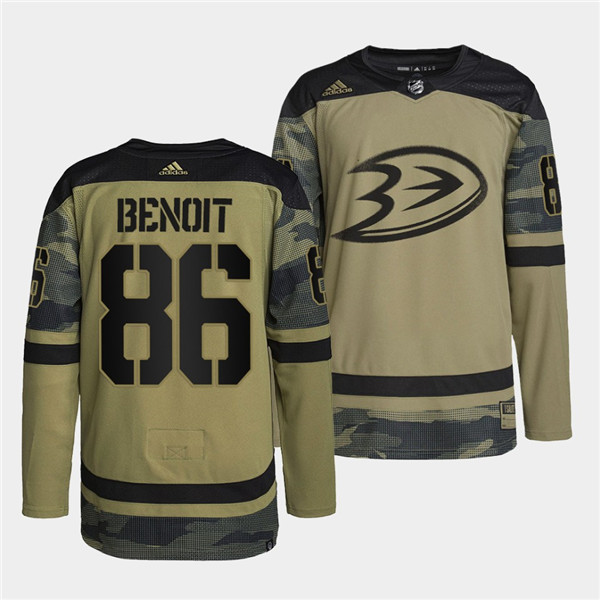 Men's Camo Anaheim Ducks #86 Simon Benoit 2022 Military Appreciation Night Stitched Jersey