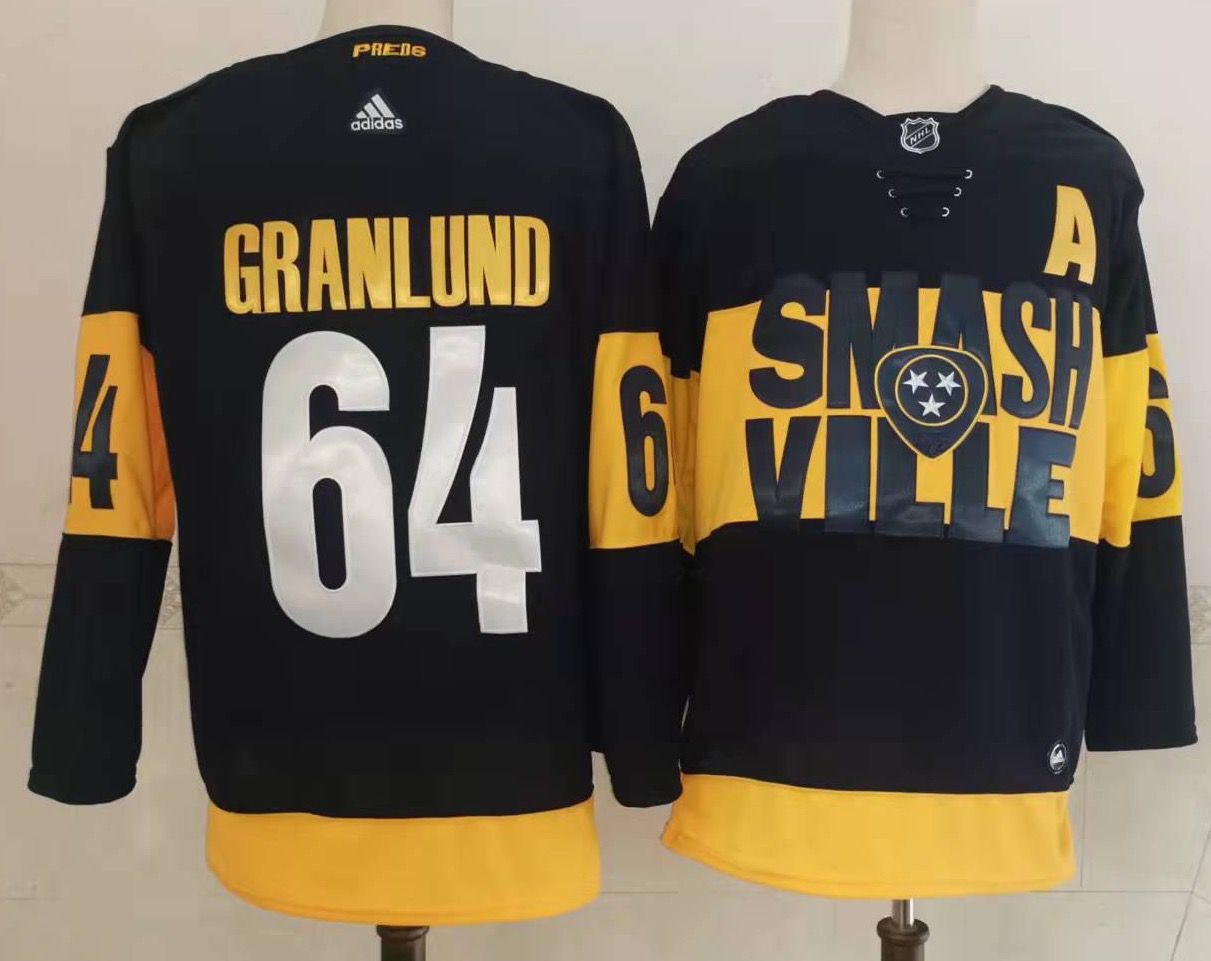 Men's Black Nashville Predators #64 Mikael Granlund 2022 Stadium Series Stitched Jersey