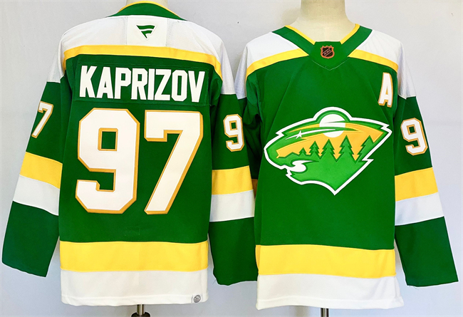 Men's Green Minnesota Wild #97 Kirill Kaprizov 2024-25 Alternate With A Patch Stitched Hockey Jersey