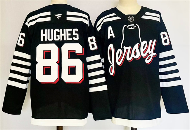 Men's Black New Jersey Devils #86 Jack Hughes 2024-25 Alternate Stitched Hockey Jersey