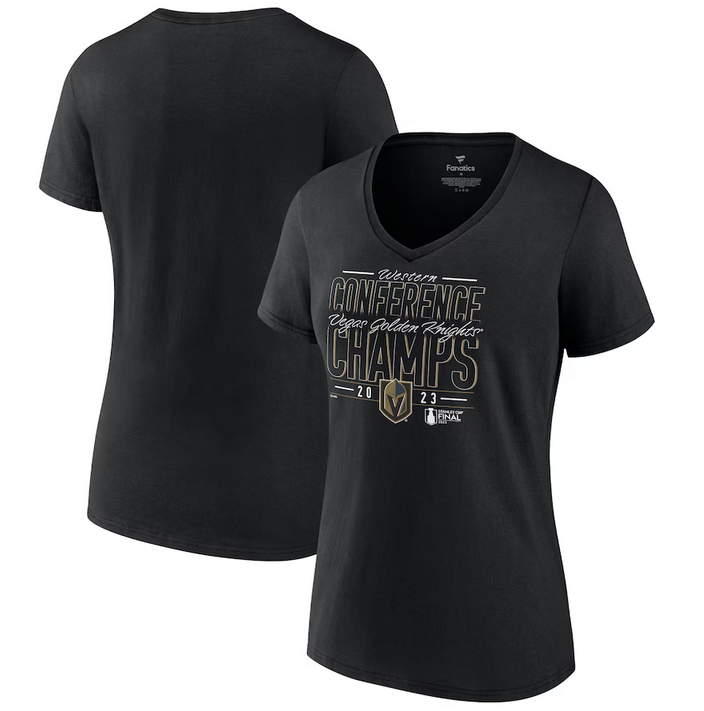 Women's Black Vegas Golden Knights 2023 Western Conference Champions Goal Tender V-Neck T-Shirt