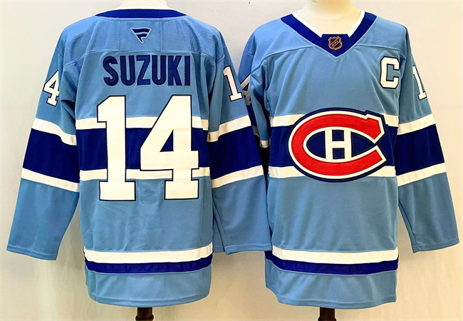 Men's Blue Montreal Canadiens #14 Nick Suzuki 2023-24 Reverse Retro Stitched Jersey