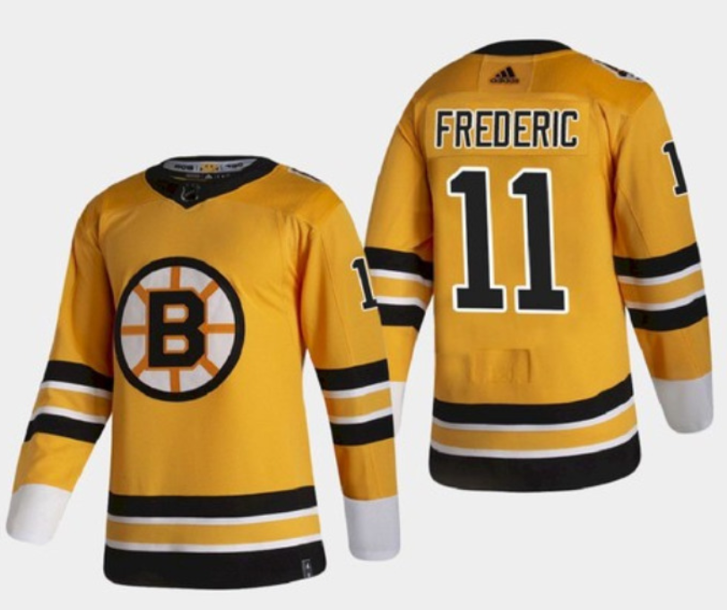 Men's Yellow Reverse Retro Boston Bruins #11 Trent Frederic 2020-21 Stitched Jersey