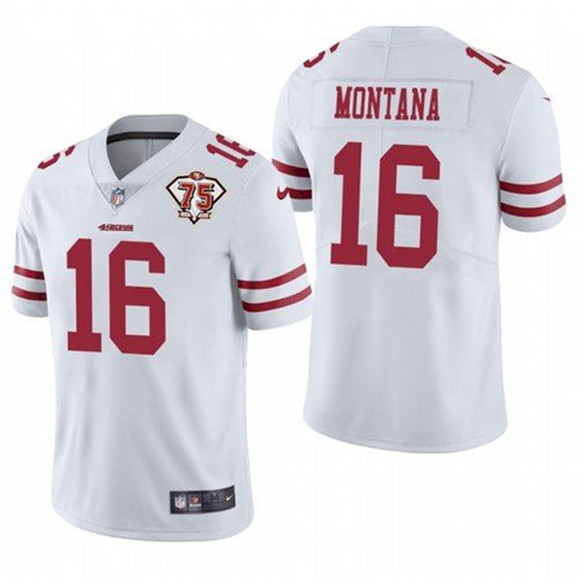 Men's White San Francisco 49ers #16 Joe Montana 2021 75th Anniversary Vapor Untouchable Stitched NFL Jersey