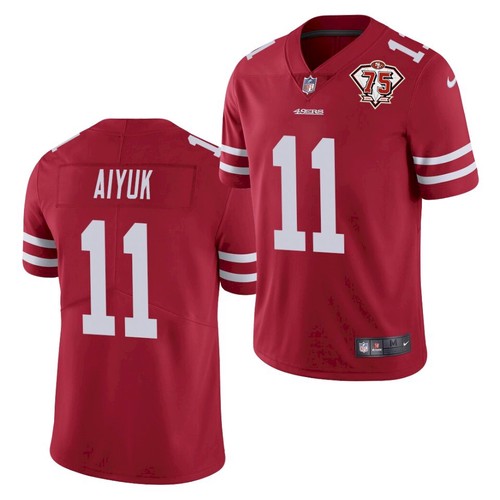 Men's Red San Francisco 49ers #11 Brandon Aiyuk 2021 75th Anniversary Vapor Untouchable Stitched NFL Jersey