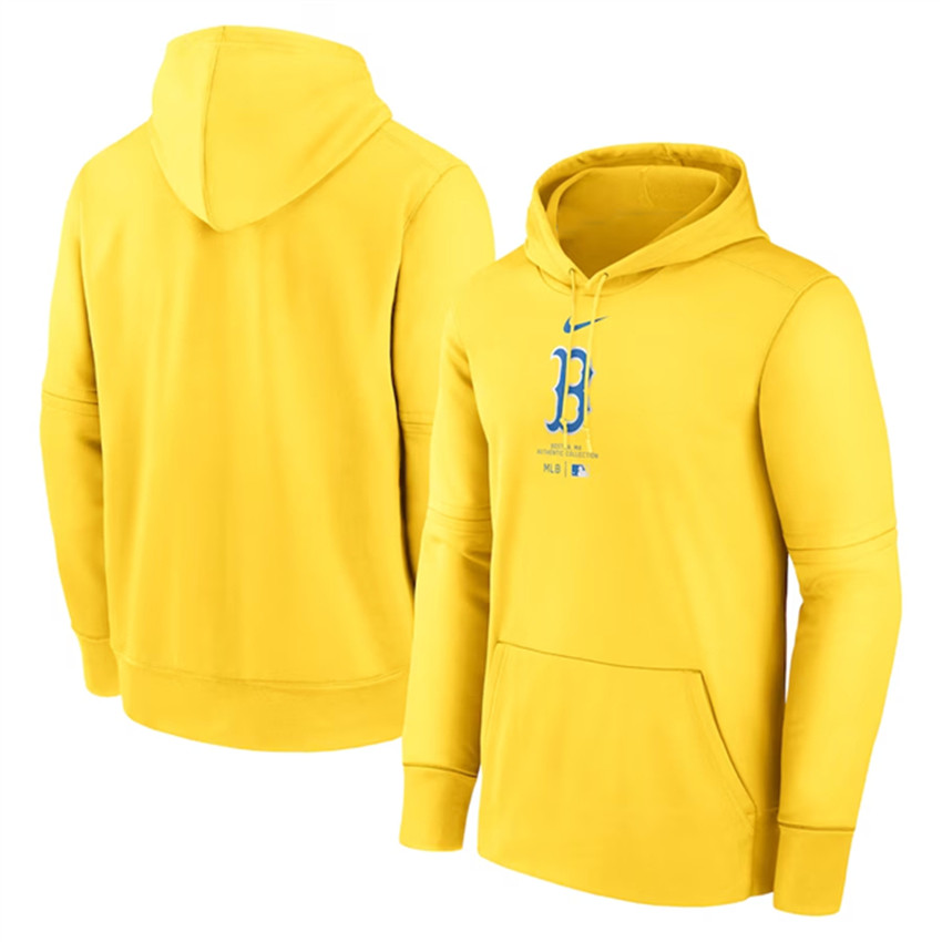 Men's Yellow Boston Red Sox Collection Practice Performance Pullover Hoodie