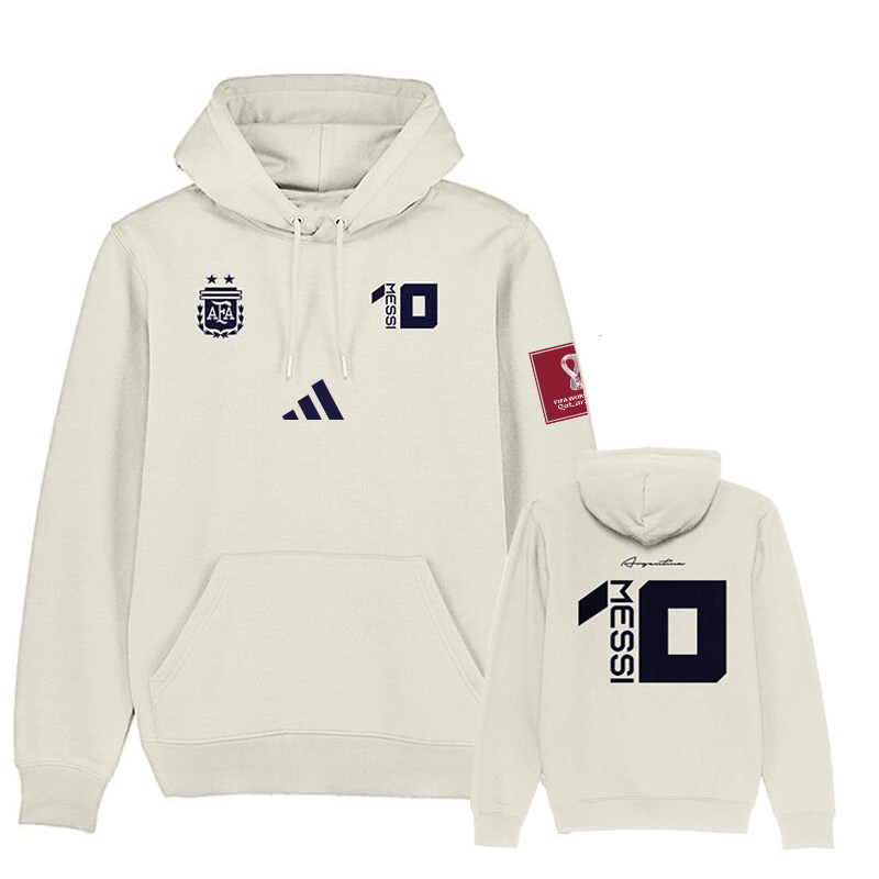 Men's White Argentina #10 Messi FIFA World Cup Soccer Hoodie