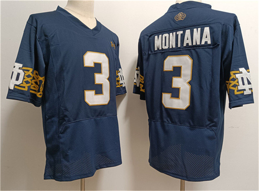 Men's Navy Notre Dame Fighting Irish #3 Joe Montana With Name Limited Stitched Jersey