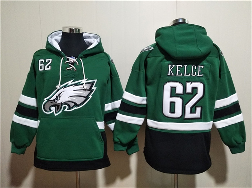 Men's Green Philadelphia Eagles #62 Jason Kelce Lace-Up Pullover Hoodie
