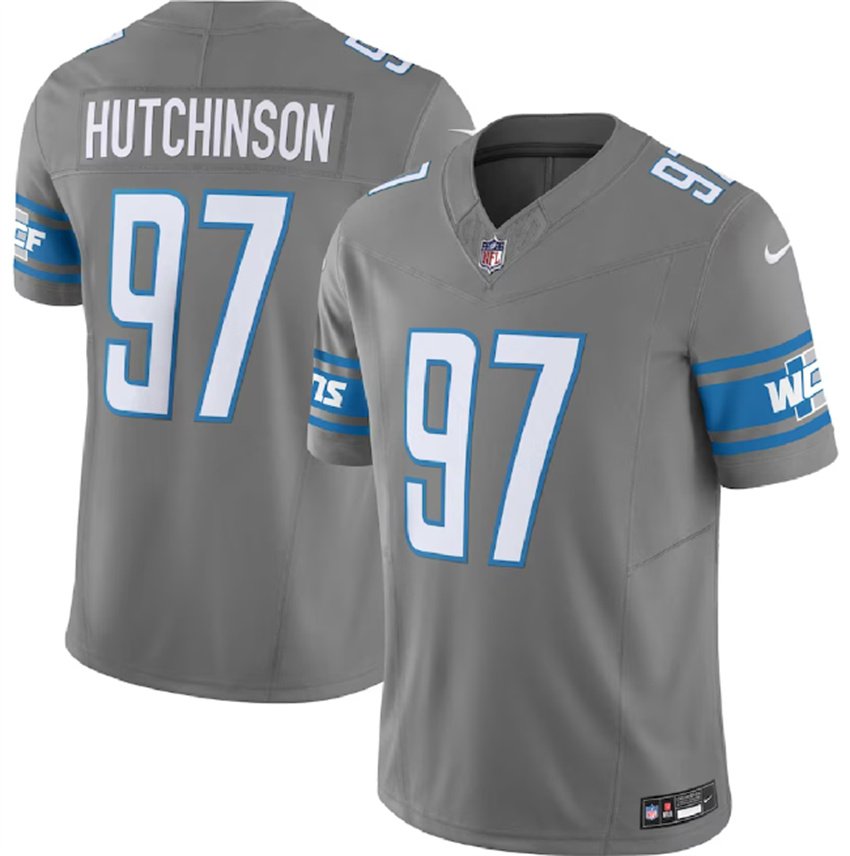 Men's Grey Detroit Lions #97 Aidan Hutchinson 2023 F.U.S.E. Vapor Untouchable Limited Stitched Jersey