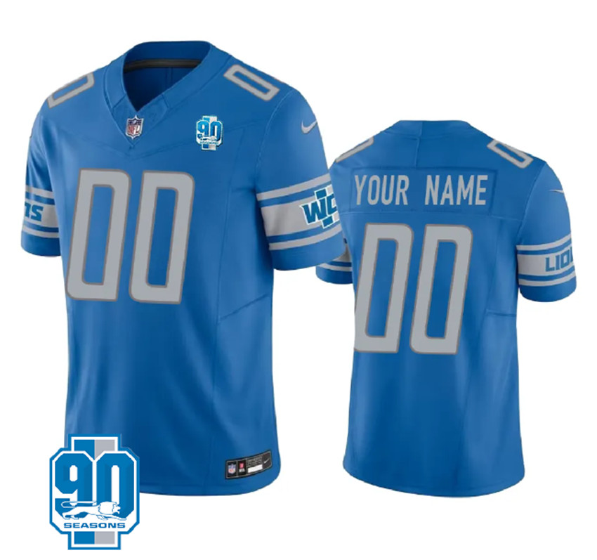 Men's Blue Detroit Lions Active Player Custom 2023 F.U.S.E. 90th Anniversary Vapor Limited Stitched Football Jersey