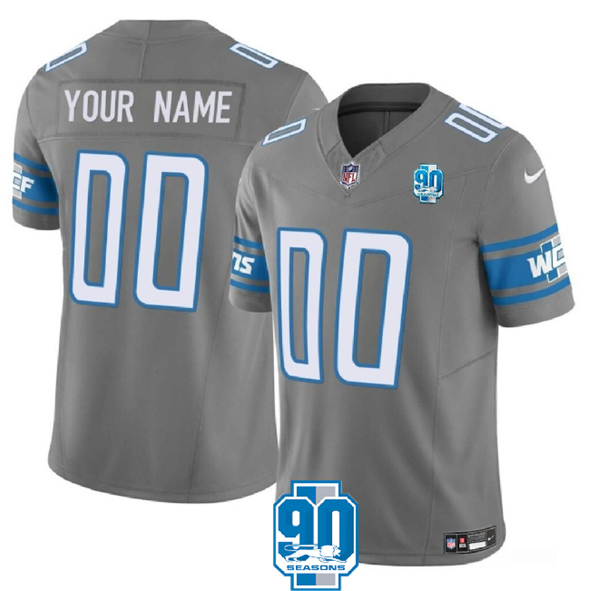 Men's Grey Detroit Lions Active Player Custom 2023 F.U.S.E. 90th Anniversary Vapor Limited Stitched Football Jersey