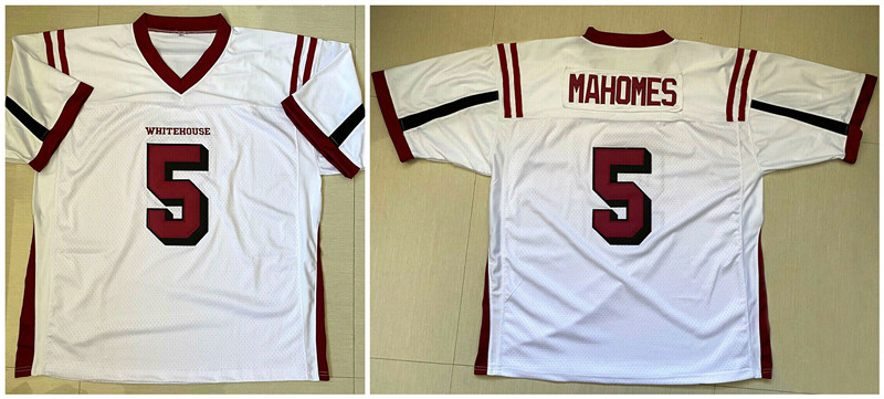 Men's Patrick Mahomes #5 Whitehouse High School White Stitched Football Jersey
