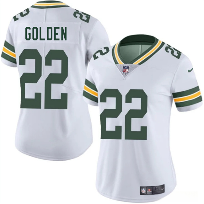 Women's White Green Bay Packers #22 Matthew Golden 2025 Draft Vapor Untouchable Limited Stitched Football Jersey(Run Small)