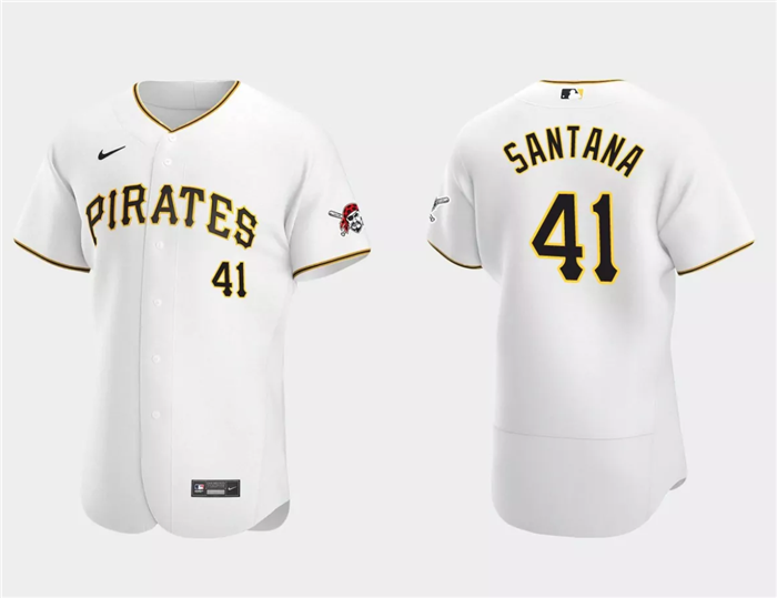 Men's White Pittsburgh Pirates #41 Carlos Santana Flex Base Stitched Baseball Jersey