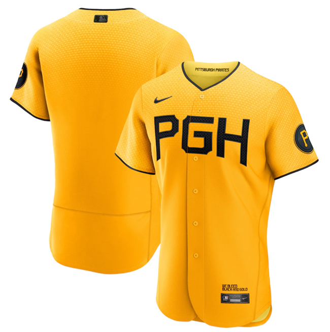 Men's Gold Pittsburgh Pirates Blank 2023 City Connect Flex Base Stitched Jersey