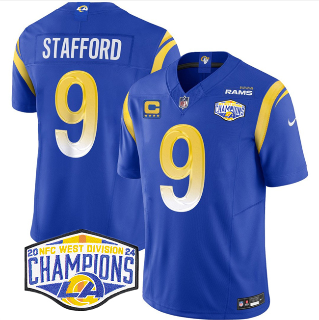 Men's Blue Los Angeles Rams #9 Matthew Stafford 2024 NFC West Champions With 4-Star C Patch F.U.S.E. Vapor Untouchable Stitched Football Jersey