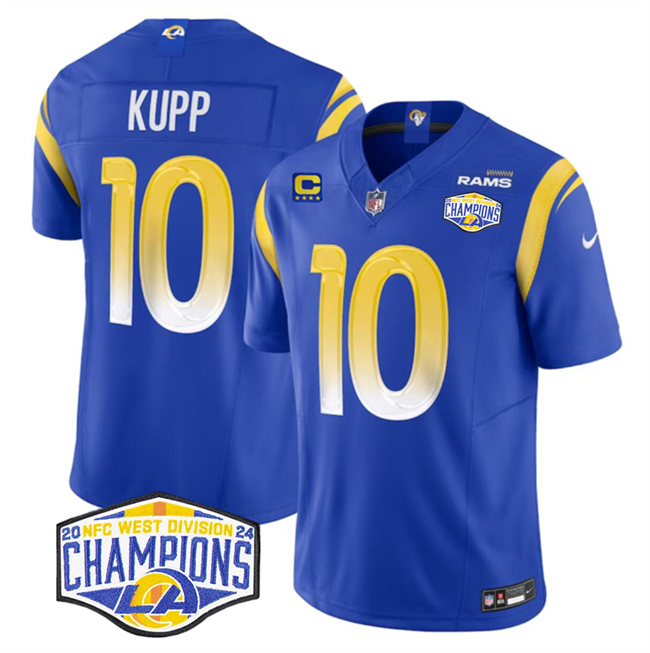 Men's Blue Los Angeles Rams #10 Cooper Kupp 2024 NFC West Champions With 4-Star C Patch F.U.S.E. Vapor Untouchable Stitched Football Jersey