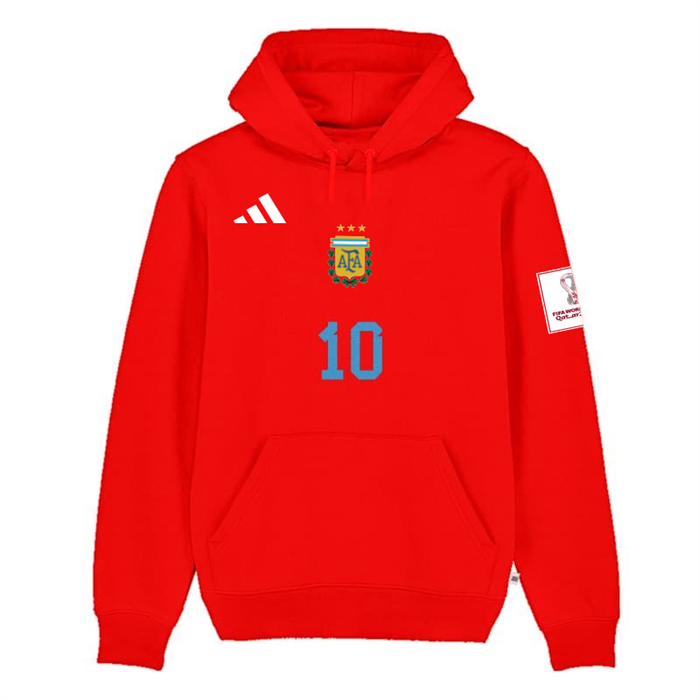 Men's Red Argentina #10 Messi 2022 FIFA World Cup Soccer Hoodie 001