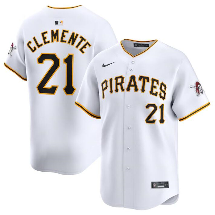 Men's White Pittsburgh Pirates #21 Roberto Clemente Home Limited Stitched Baseball Jersey