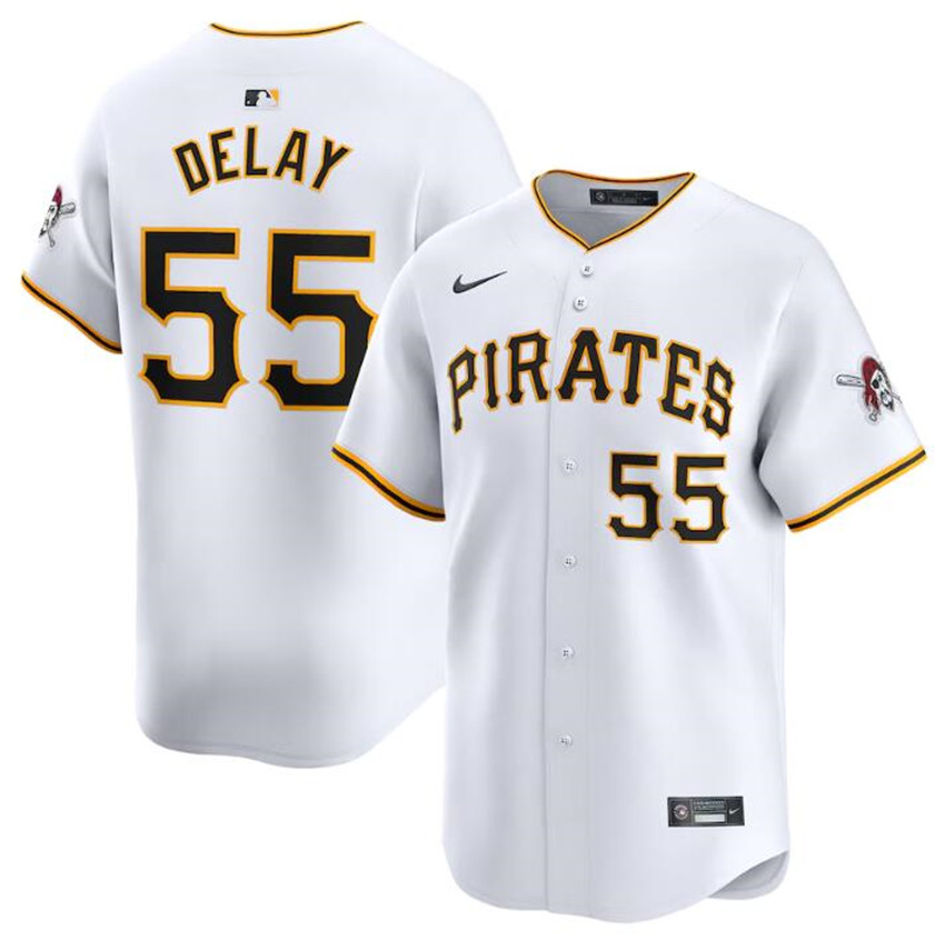 Men's White Pittsburgh Pirates #55 Jason Delay Home Limited Stitched Baseball Jersey