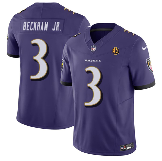 Men's Purple Baltimore Ravens #3 Odell Beckham Jr. 2023 F.U.S.E. With John Madden Patch Vapor Limited Football Jersey