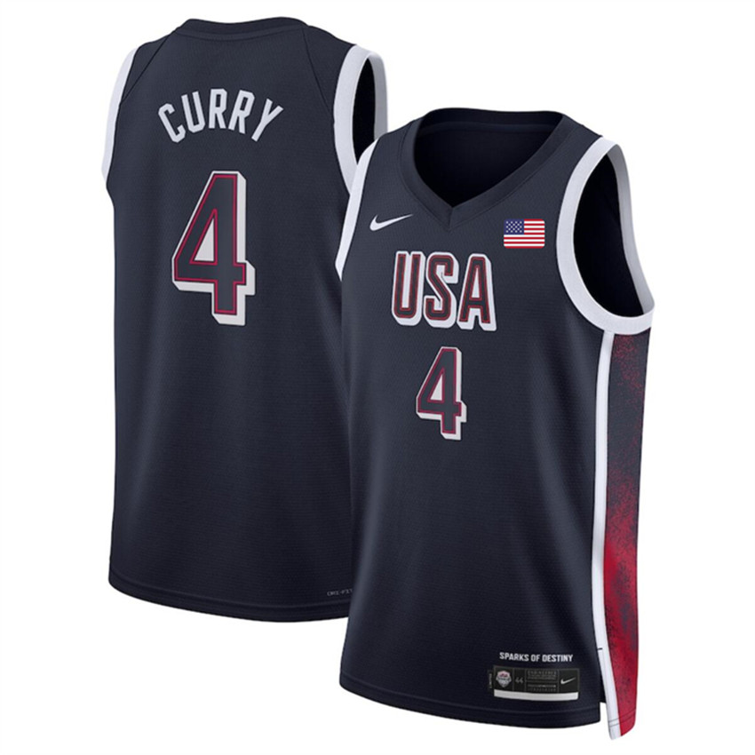 Men's Navy USA Basketball #4 Stephen Curry 2024 Swingman Stitched Jersey
