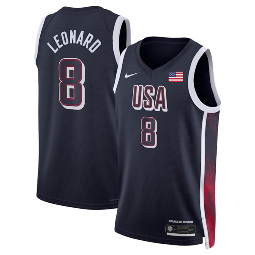 Men's Navy USA Basketball #8 Kawhi Leonard 2024 Swingman Stitched Jersey