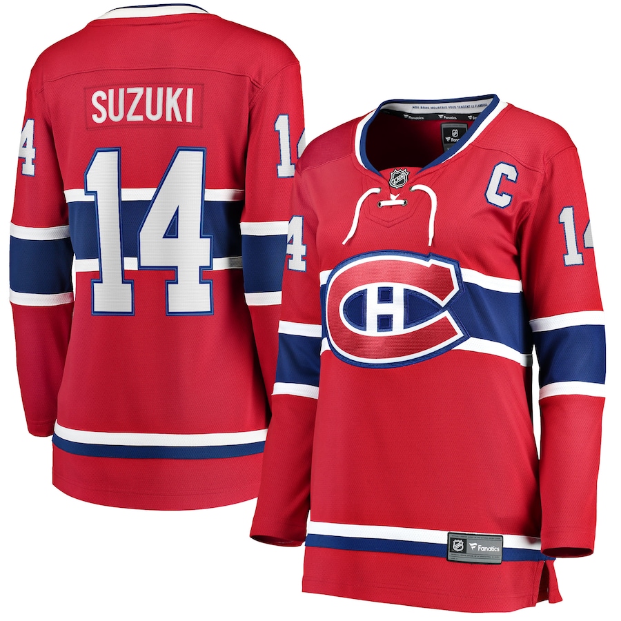 Women's Red Montreal Canadiens #14 Nick Suzuki Fanatics Home Captain Patch Breakaway Player Jersey