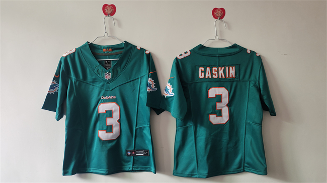 Women's Aqua Miami Dolphins #3 Myles Gaskin F.U.S.E Vapor Untouchable Stitched Jersey(Run Small)