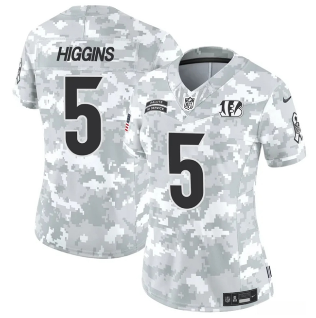 Women's Arctic Camo Cincinnati Bengals #5 Tee Higgins 2024 F.U.S.E Salute to Service Limited Stitched Football Jersey(Run Small)