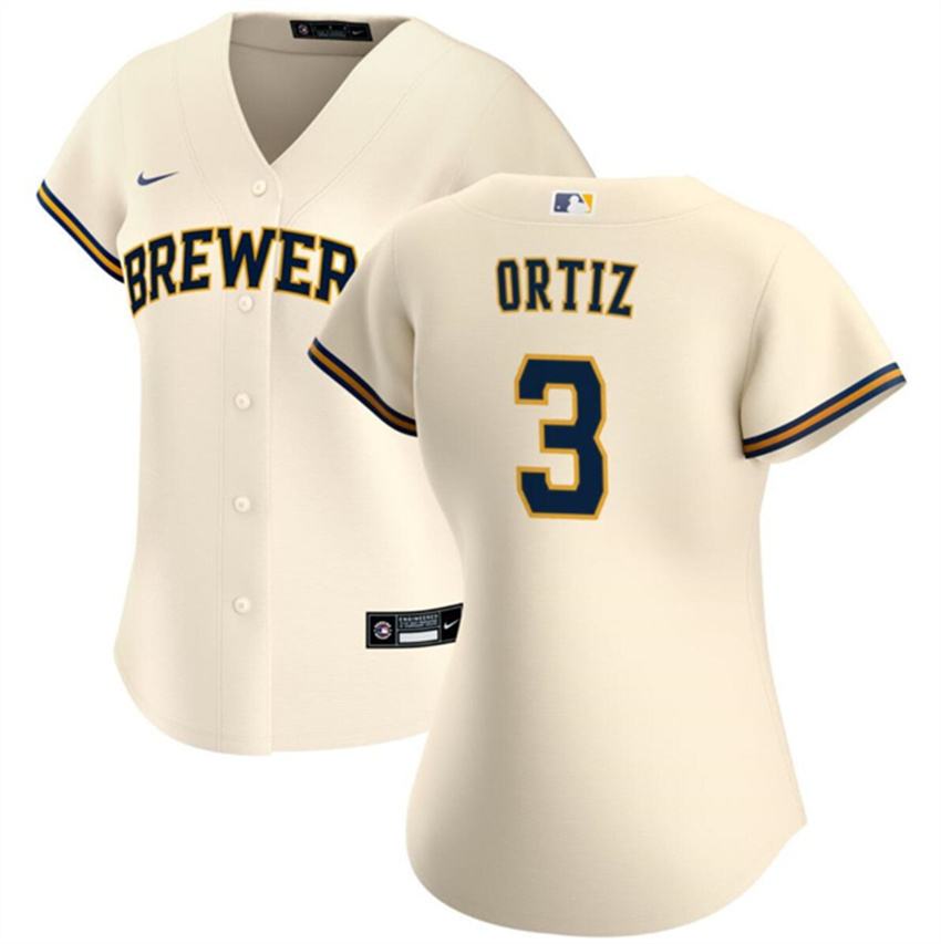 Women's Cream Milwaukee Brewers #3 Joey Ortiz Cool Base Stitched Jersey(Run Small)