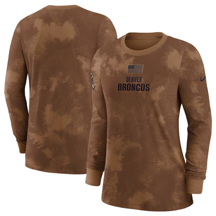 Women's Brown Denver Broncos 2023 Salute To Service Long Sleeve T-Shirt(Run Small)