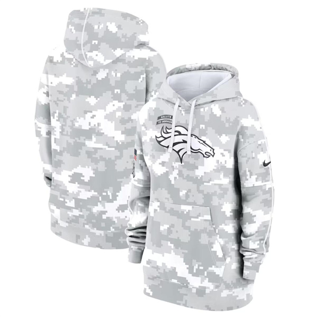 Women's Arctic Camo Denver Broncos 2024 Salute To Service Club Fleece Pullover Hoodie(Run Small)