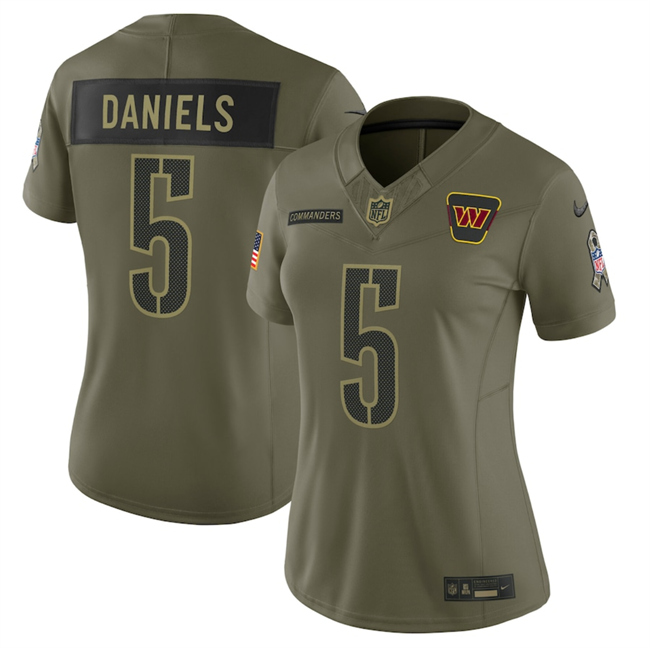 Women's Olive Washington Commanders #5 Jayden Daniels 2025 F.U.S.E Salute to Service Limited Stitched Football Jersey(Run Small)