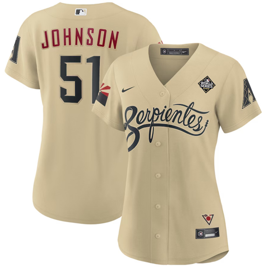 Women's Gold Arizona Diamondbacks #51 Randy Johnson 2023 World Series City Connect Stitched Baseball Jersey(Run Small)