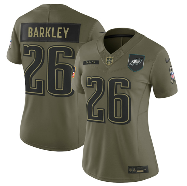 Women's Olive Philadelphia Eagles #26 Saquon Barkley 2025 F.U.S.E Salute to Service Limited Stitched Football Jersey(Run Small)