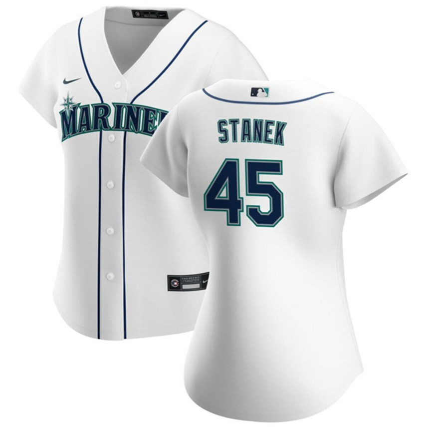 Women's White Seattle Mariners #45 Ryne Stanek Stitched Baseball Jersey(Run Small)