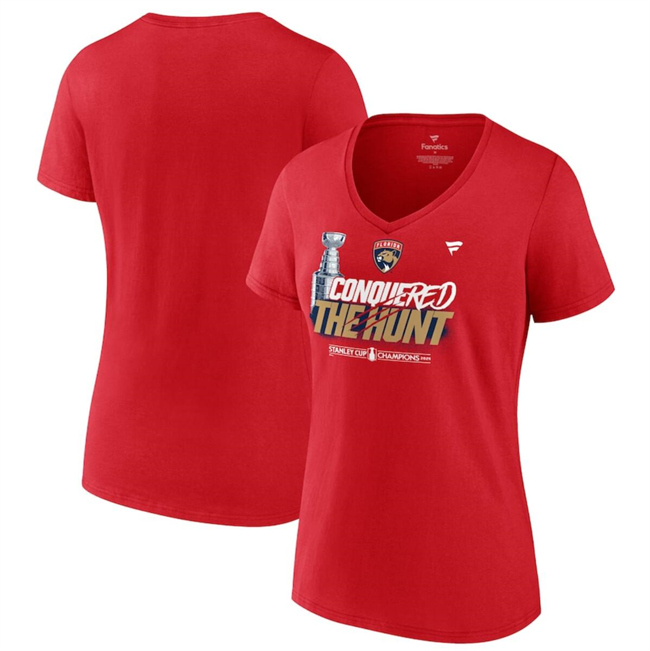 Women's Red Florida Panthers 2024 Stanley Cup Champions Celebration V-Neck T-Shirt