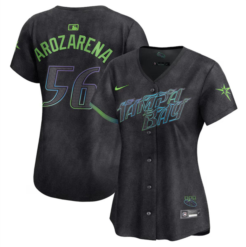 Women's Charcoal Tampa Bay Rays #56 Randy Arozarena 2024 City Connect Limited Stitched Baseball Jersey(Run Small)