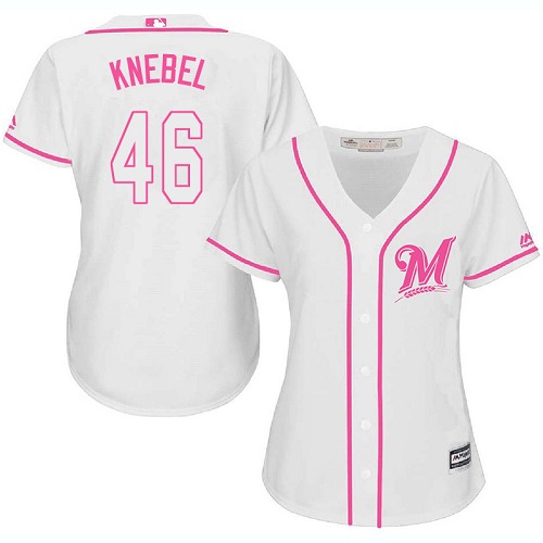 Brewers #46 Corey Knebel White/Pink Fashion Women's Stitched MLB Jersey