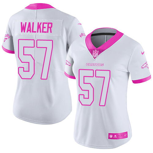 Women's White/Pink Denver Broncos Active Player Custom Rush Fashion Limited Stitched Jersey
