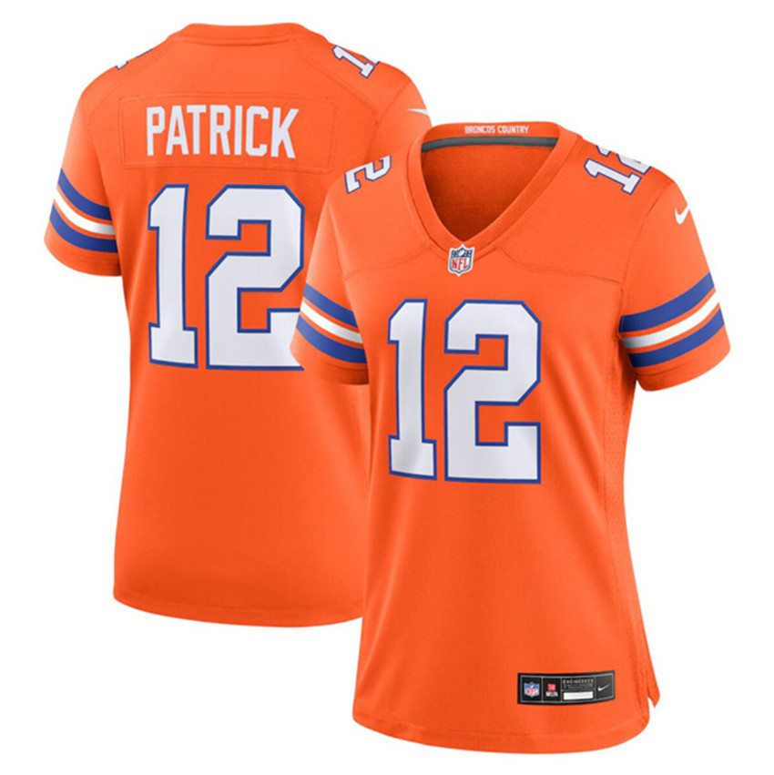Women's Orange Denver Broncos #12 Tim Patrick Mile High Collection 1977 Throwback Stitched Jersey(Run Small)