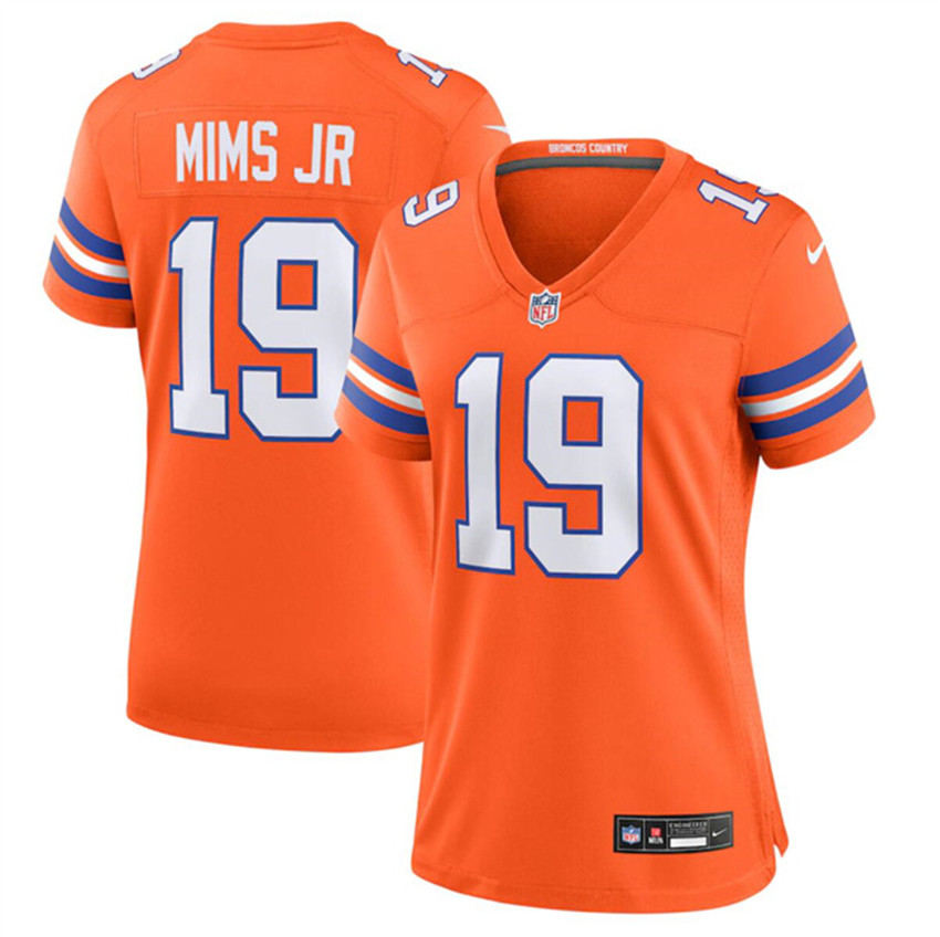 Women's Orange Denver Broncos #19 Marvin Mims Jr Mile High Collection 1977 Throwback Stitched Jersey(Run Small)