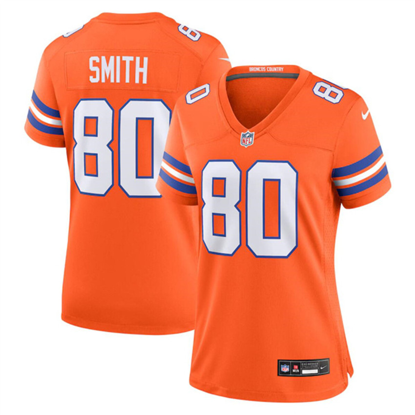 Women's Orange Denver Broncos #80 Rod Smith Mile High Collection 1977 Throwback Stitched Jersey(Run Small)