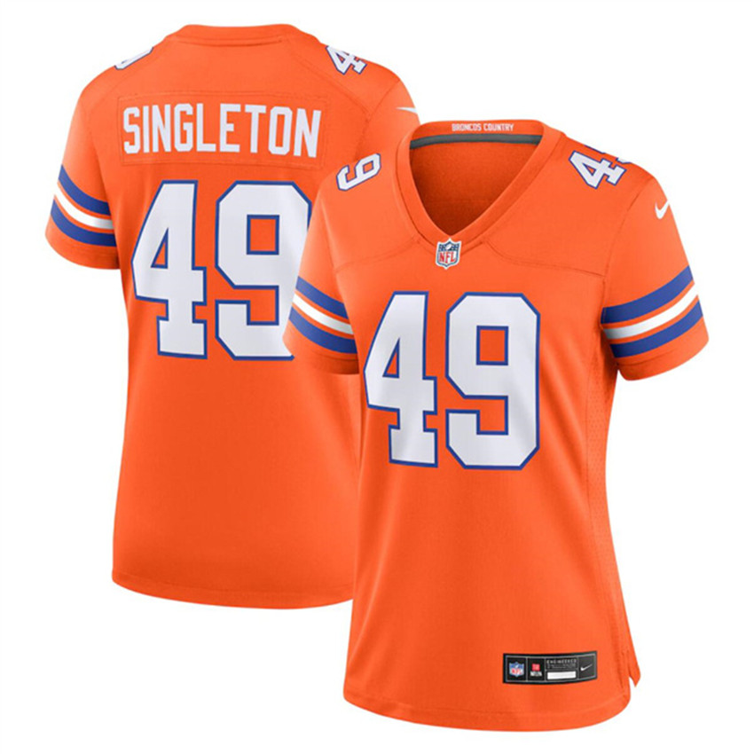 Women's Orange Denver Broncos #49 Alex Singleton Mile High Collection 1977 Throwback Stitched Jersey(Run Small)