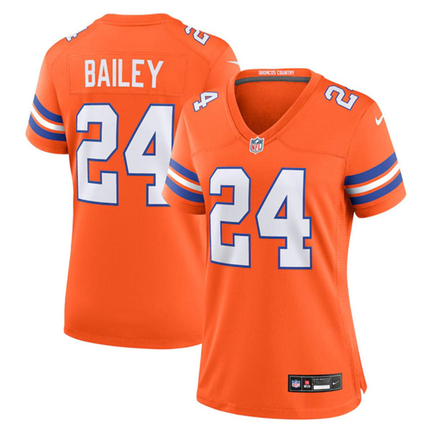Women's Orange Denver Broncos #24 Champ Bailey Mile High Collection 1977 Throwback Stitched Jersey(Run Small)