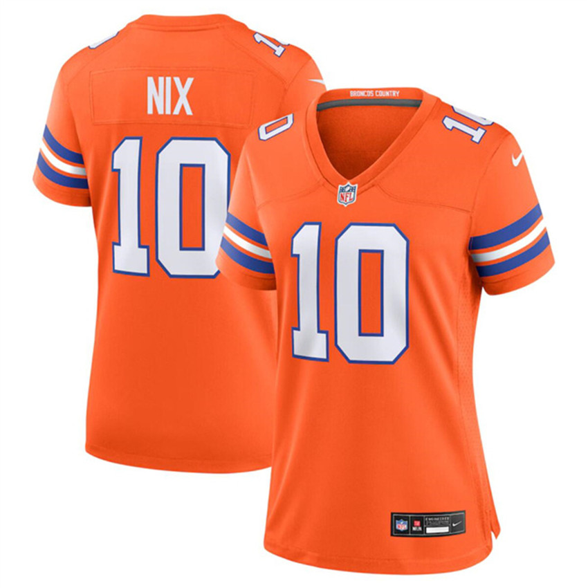 Women's Orange Denver Broncos #10 Bo Nix Mile High Collection 1977 Throwback Stitched Jersey(Run Small)